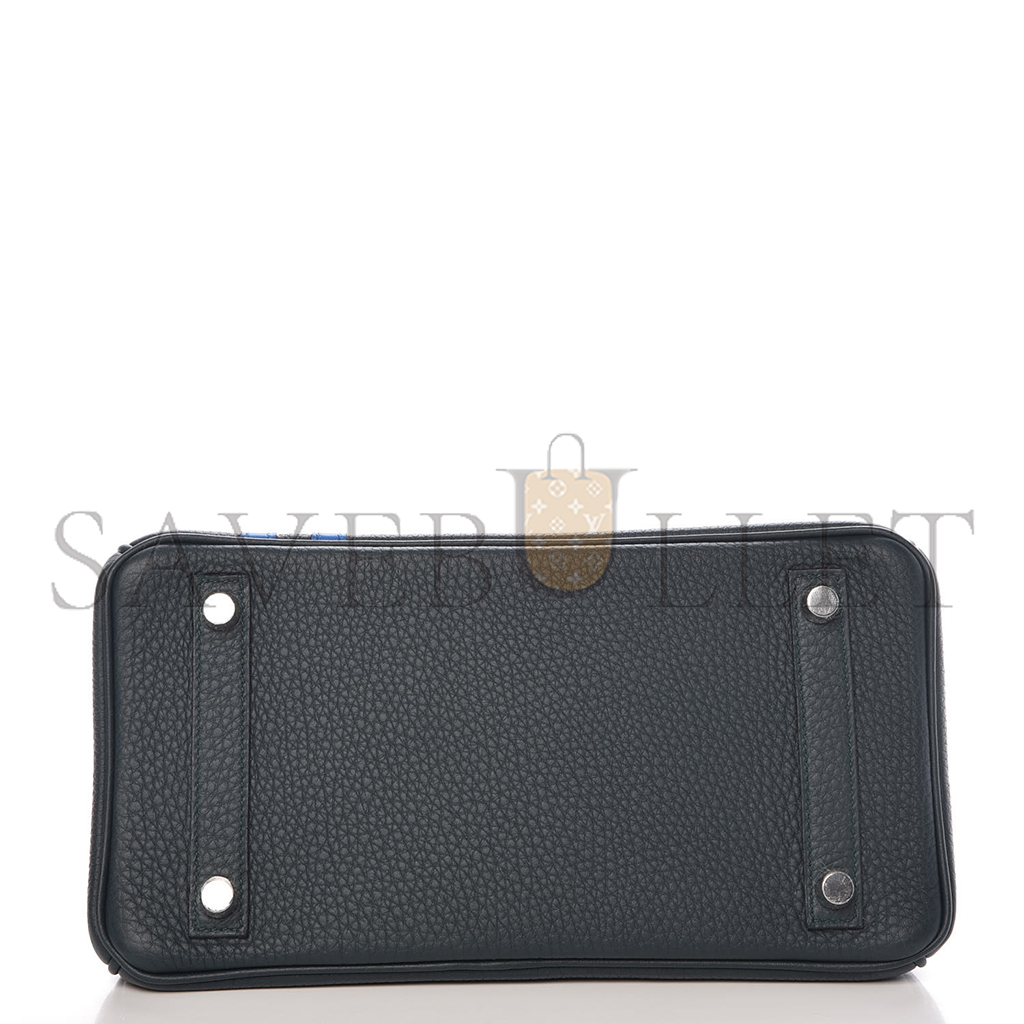 H**mes master birkin 25 togo leather graphite grey tanzanian blue silver buckle bag 971796 (25*20*13cm)